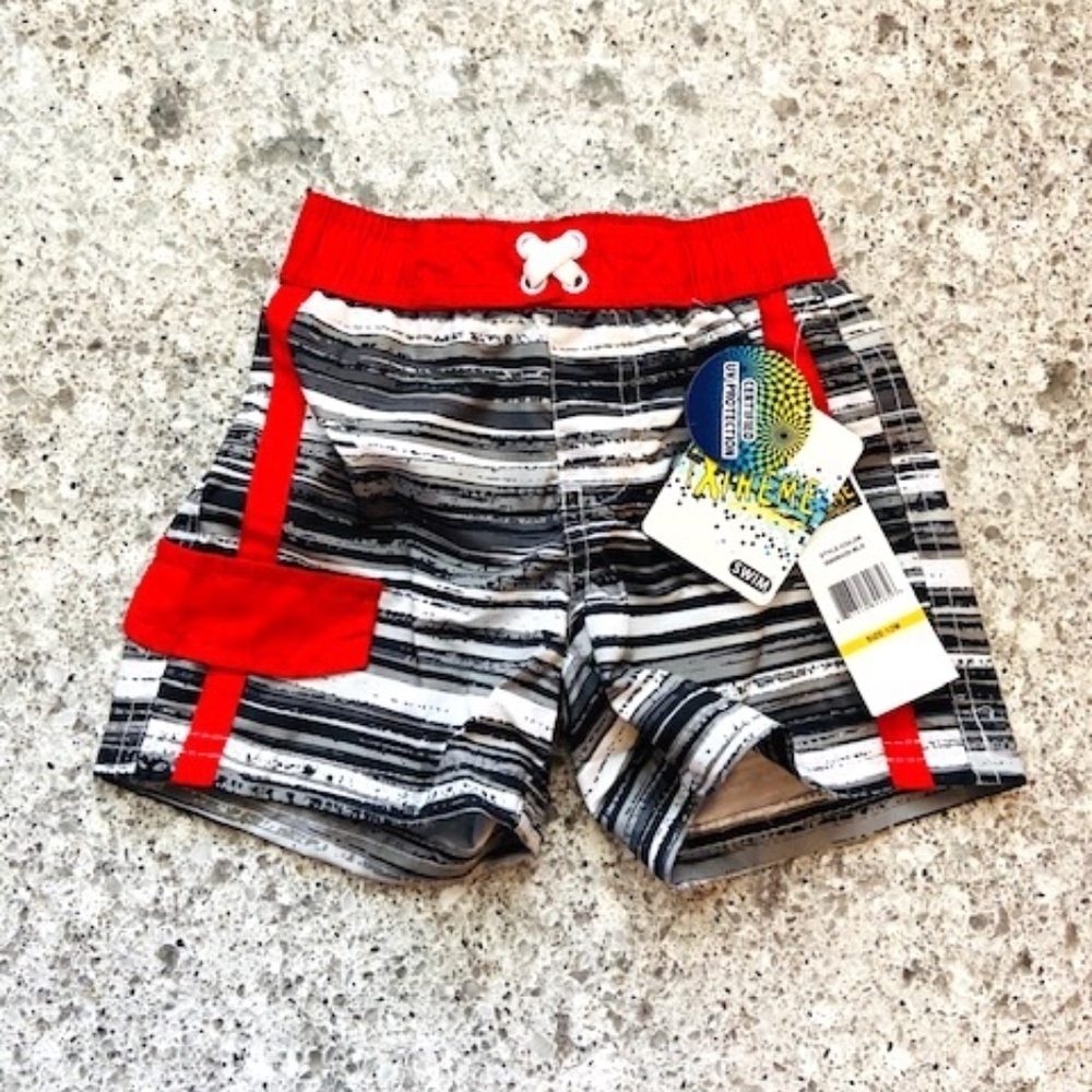 🍍iXtreme NWT Black White Red Swim Shorts Baby 12M